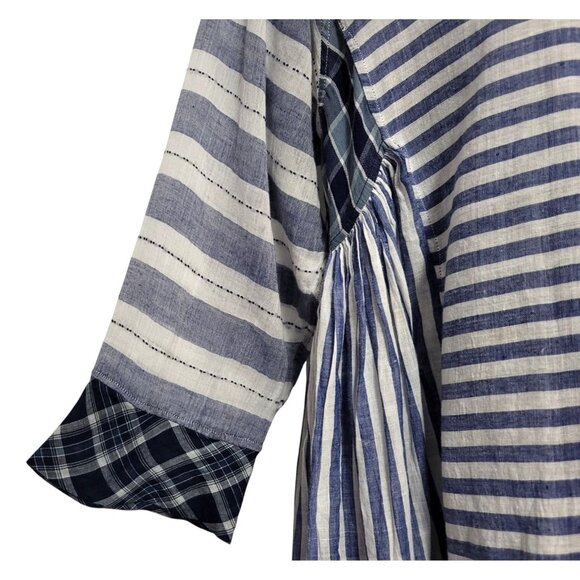 INJIRI Amber Dress Striped Patchwork Plaid Midi - Picture 6 of 17